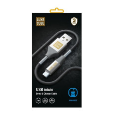 Кабель Luxe Cube Armored USB - microUSB (M/M), 1 м, сірий (8886668686105)