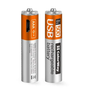 Акумулятор microUSB ColorWay (CW-UBAAA-01) AAA/HR03 Li-Pol 400 mAh BL 2шт