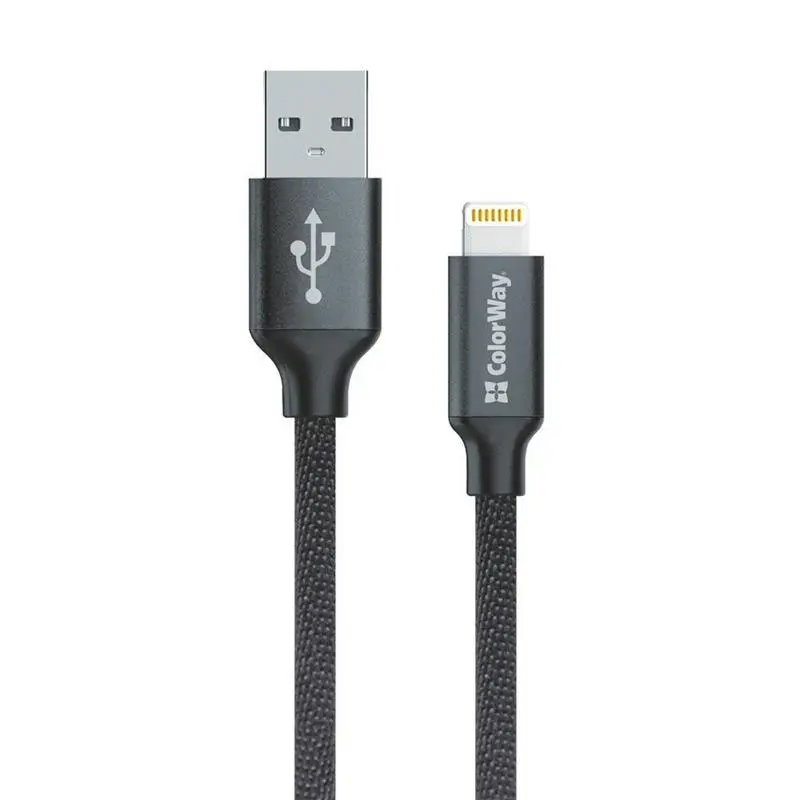 Кабель ColorWay USB - Lightning (M/M), 1 м, Black (CW-CBUL004-BK) Кабель ColorWay USB - Lightning (M/M), 1 м, Black (CW-CBUL004-BK)