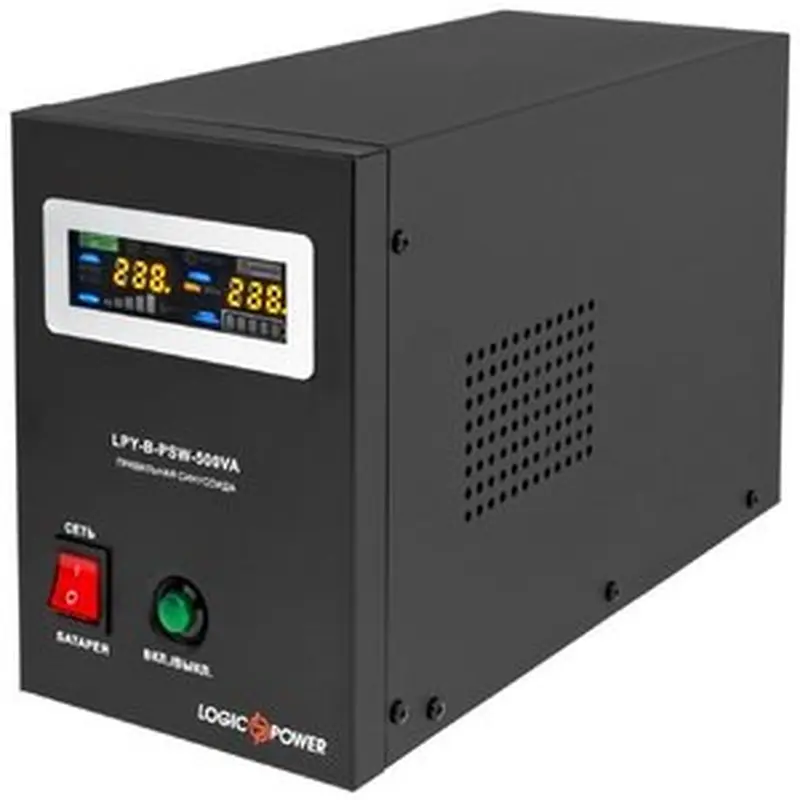 Джерело безперебійного живлення LogicPower LPY-B-PSW-500VA+ (350Вт)5A/10A, Lin.int., AVR, 2 x евро, LCD, метал, з правильною синусоїдою 12V Джерело безперебійного живлення LogicPower LPY-B-PSW-500VA+ (350Вт)5A/10A, Lin.int., AVR, 2 x евро, LCD, метал, з правильною синусоїдою 12V