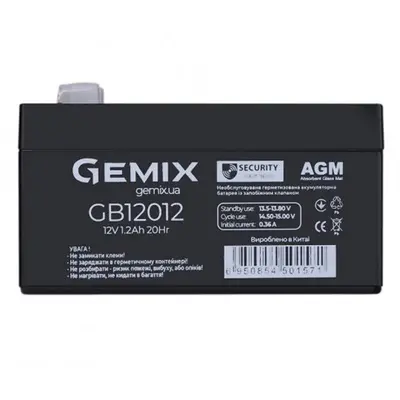 Акумуляторна батарея Gemix 12V 1.2AH (GB12012), Black, AGM Акумуляторна батарея Gemix 12V 1.2AH (GB12012), Black, AGM