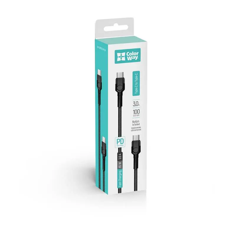 Кабель ColorWay USB Type-C - USB Type-C, 3.0 А, 1 м, Black (CW-CBPDCC047-BK) Кабель ColorWay USB Type-C - USB Type-C, 3.0 А, 1 м, Black (CW-CBPDCC047-BK)