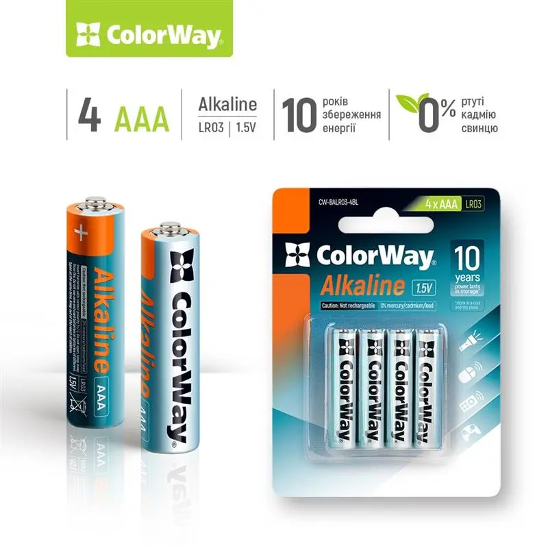 Батарейка ColorWay Alkaline Power AAA/LR03 BL 4шт Батарейка ColorWay Alkaline Power AAA/LR03 BL 4шт