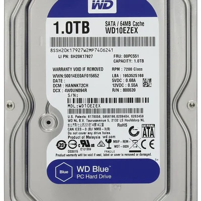 Накопичувач HDD SATA 1.0TB WD Blue 7200rpm 64MB (WD10EZEX)