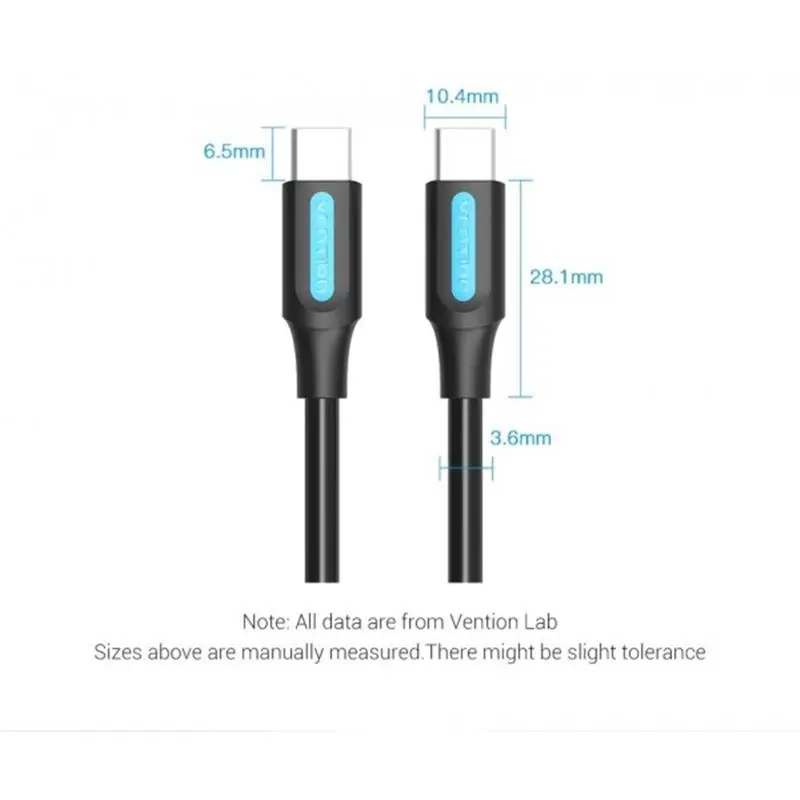 Кабель Vention USB Type-C - USB Type-C TPE Round PD 60W, 3A, 2m, Black (COSBH) Кабель Vention USB Type-C - USB Type-C TPE Round PD 60W, 3A, 2m, Black (COSBH)