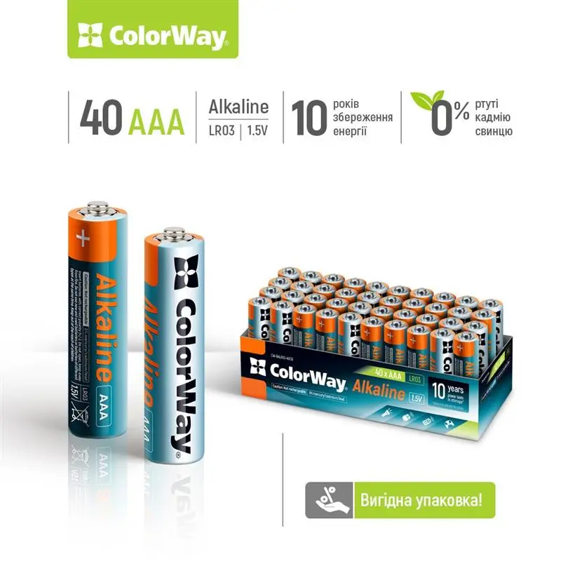Батарейка ColorWay Alkaline Power AAA/LR03 Colour Box 40шт Батарейка ColorWay Alkaline Power AAA/LR03 Colour Box 40шт