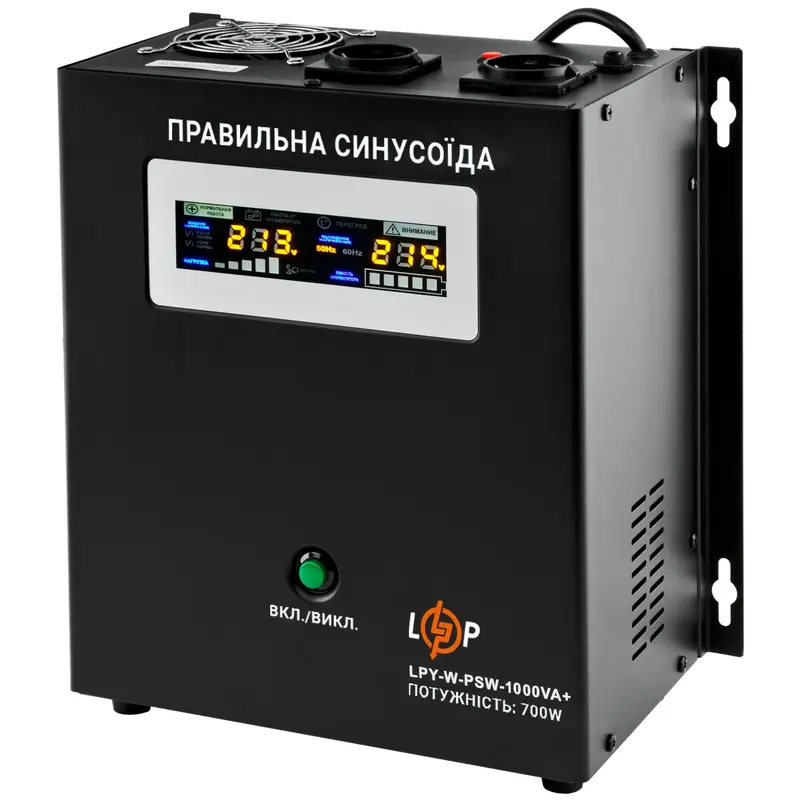 Джерело безперебійного живлення LogicPower LPY-W-PSW-1000VA+ (700Вт), Lin.int., AVR, 2 х Schuko, метал (LP4144) Джерело безперебійного живлення LogicPower LPY-W-PSW-1000VA+ (700Вт), Lin.int., AVR, 2 х Schuko, метал (LP4144)
