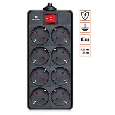 Фільтр живлення REAL-EL RS-8 Protect 1.8m Black