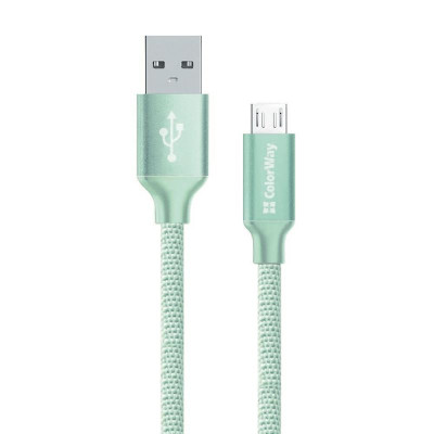 Кабель ColorWay USB - micro USB (M/M), 2.4 А, 2 м, Mint (CW-CBUM009-MT)