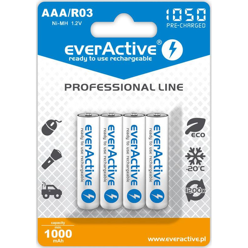 Акумулятор everActive AAA/HR03 Ni-MH 1050mAh BL 4шт