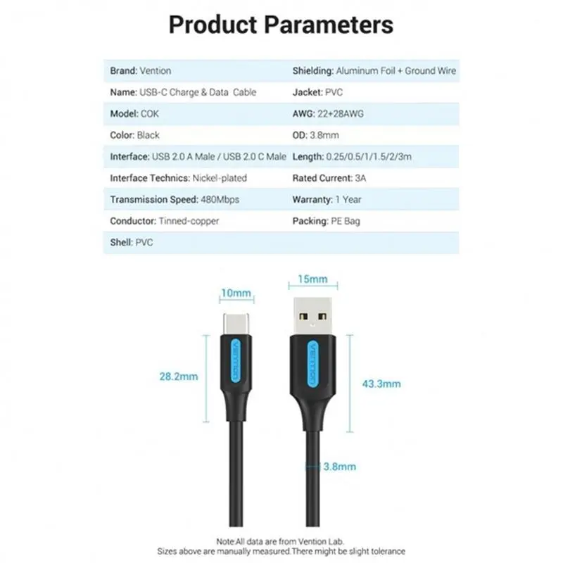 Кабель Vention USB Type-C - USB (M/M), 1.5 м, Black (COKBG) Кабель Vention USB Type-C - USB (M/M), 1.5 м, Black (COKBG)
