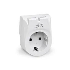 Мережевий зарядний пристрій з розеткою REAL-EL CS-25 (2USB, 2.1A) White