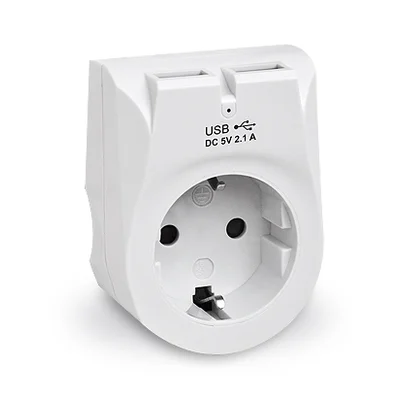 Мережевий зарядний пристрій з розеткою REAL-EL CS-25 (2USB, 2.1A) White