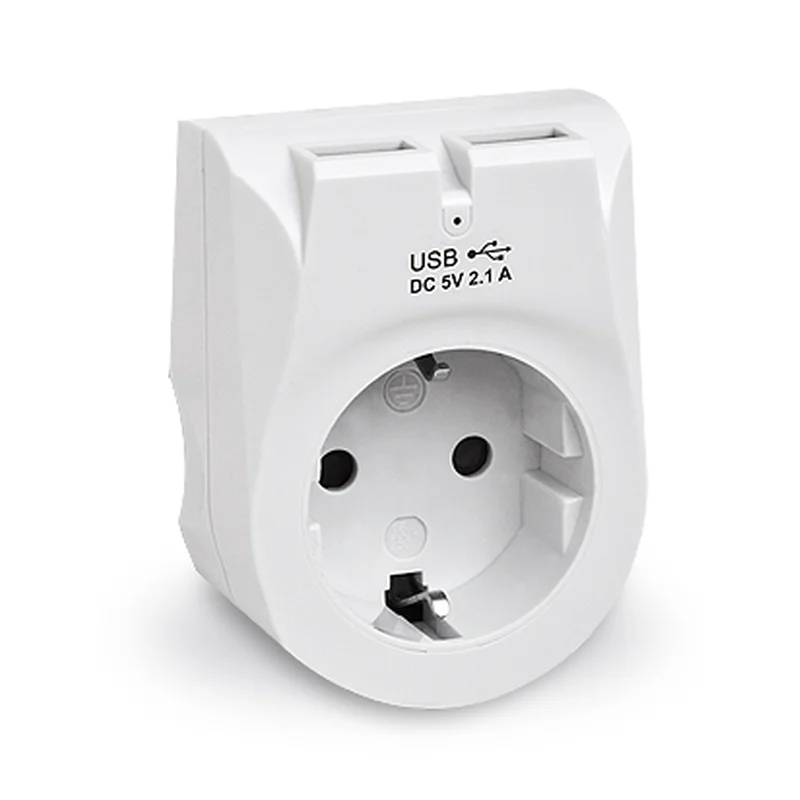 Мережевий зарядний пристрій з розеткою REAL-EL CS-25 (2USB, 2.1A) White