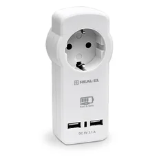 Мережевий зарядний пристрій з розеткою REAL-EL CS-30 (2USB, 3.1A) White