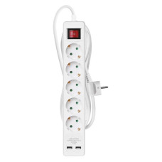 Фільтр живлення Emos (P1523RU) з вимикачем, 2xUSB, 5 розеток, 1.5мм2, 3м, White