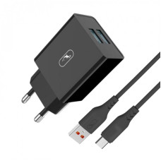 Зарядний пристрій SkyDolphin SC30V (2USB, 2.1A) Black (MZP-000172) + кабель microUSB