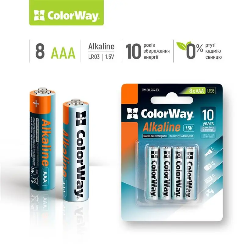 Батарейка ColorWay Alkaline Power AAA/LR03 BL 8шт Батарейка ColorWay Alkaline Power AAA/LR03 BL 8шт