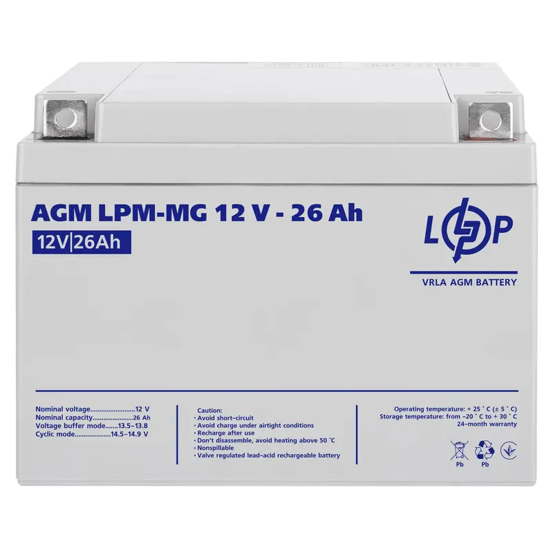Акумуляторна батарея LogicPower LPM 12V 26AH (LPM-MG 12 - 26 AH) AGM мультигель Акумуляторна батарея LogicPower LPM 12V 26AH (LPM-MG 12 - 26 AH) AGM мультигель