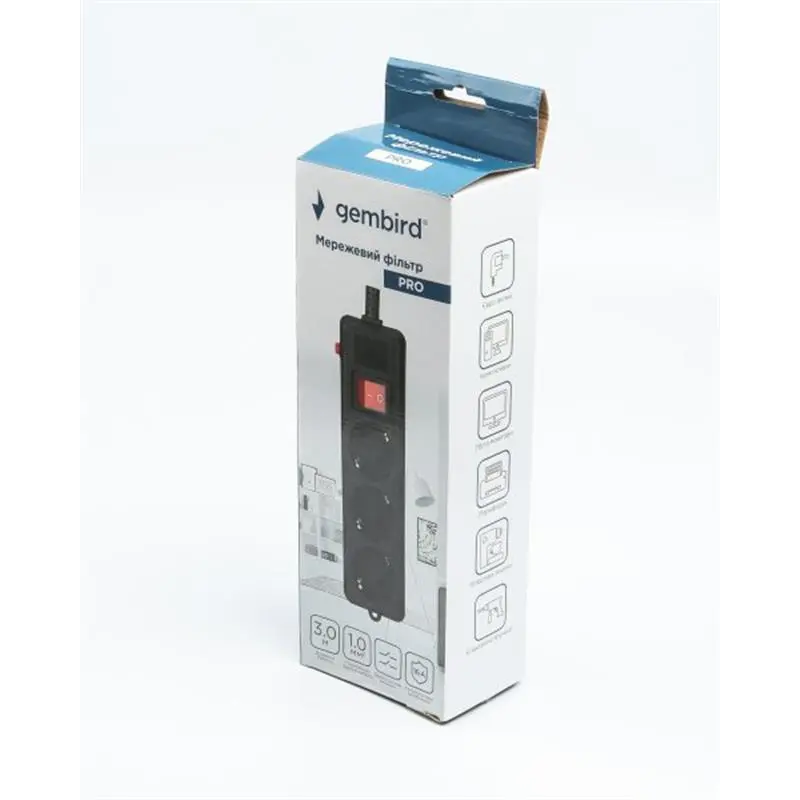 Фільтр живлення Gembird Pro (SPG3-G-10B-PRO) 3 розетки, 3м, чорний Фільтр живлення Gembird Pro (SPG3-G-10B-PRO) 3 розетки, 3м, чорний