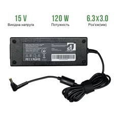 Блок живлення 1StCharger для ноутбука Toshiba 15V 120W 8A 6.3x3.0 + каб.живл. (AC1STTO120WA)