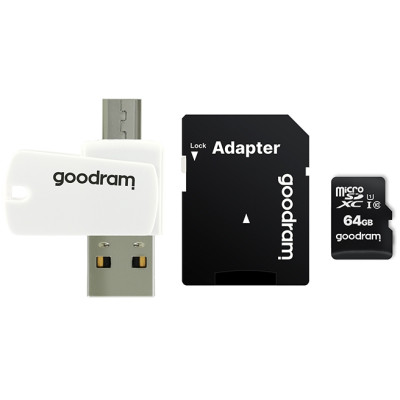 Карта пам`ятi MicroSDXC 64GB UHS-I Class 10 GOODRAM + SD-adapter + OTG Card reader (M1A4-0640R12)