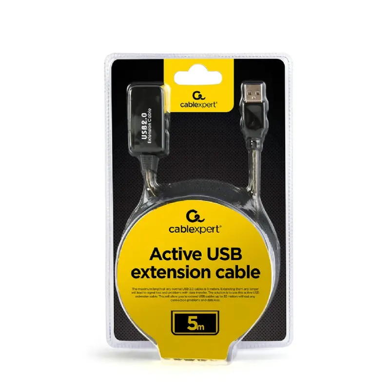 Кабель Cablexpert USB - USB V 2.0 (F/M), активний подовжувач, 5 м, чорний (UAE-01-5M) Кабель Cablexpert USB - USB V 2.0 (F/M), активний подовжувач, 5 м, чорний (UAE-01-5M)