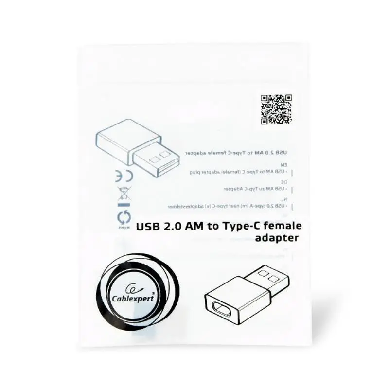 Адаптер Cablexpert (A-USB2-AMCF-01) USB 2.0 type A - USB type C, чорний Адаптер Cablexpert (A-USB2-AMCF-01) USB 2.0 type A - USB type C, чорний