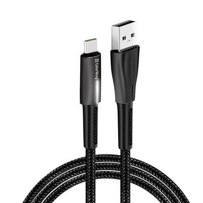 Кабель ColorWay USB - USB Type-C (M/M), Zinc Alloy + Led, 2.4 А, 1 м, Black (CW-CBUC035-BK)