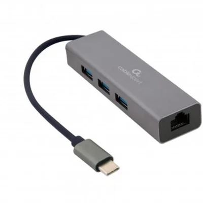 Концентратор USB-C Cablexpert 3хUSB3.1 метал, Grey (A-CMU3-LAN-01)