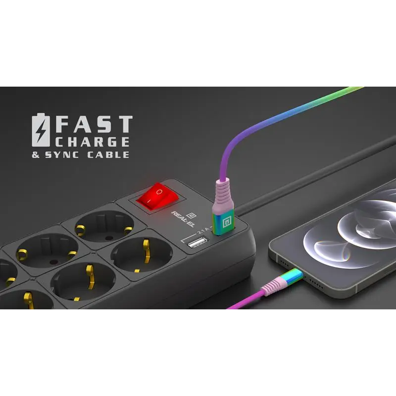 Кабель REAL-EL USB - Lightning (M/M), 1 м, Rainbow (EL123500051) Кабель REAL-EL USB - Lightning (M/M), 1 м, Rainbow (EL123500051)