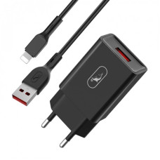 Зарядний пристрій SkyDolphin SC36L (1USB, 2.4A) Black (MZP-000174) + кабель Lightning