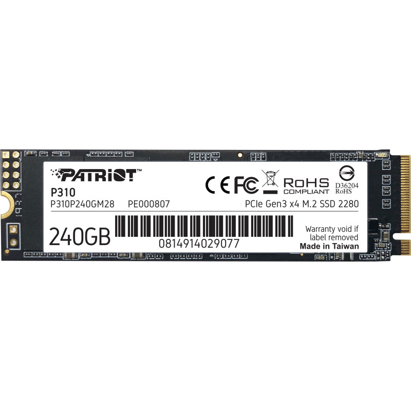 Накопичувач SSD 240GB Patriot P310 M.2 2280 PCIe NVMe 3.0 x4 TLC (P310P240GM28)