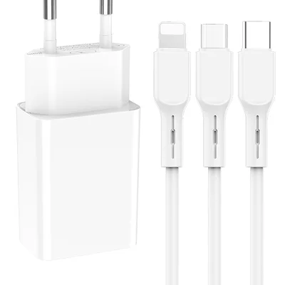 Мережевий зарядний пристрій SkyDolphin SC36E (1USBx2.4A) White (MZP-000187) + кабель Lightning/Type-C/MicroUSB