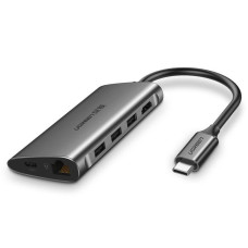 Концентратор USB Type-C Ugreen CM121 3xUSB 3.0 + HDMI + RJ45 1000M Ethernet + Cardreader, Gray (50538)