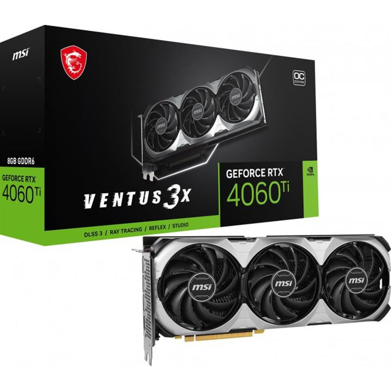 Відеокарта GF RTX 4060 Ti 8GB GDDR6 Ventus 3X OC MSI (GeForce RTX 4060 Ti VENTUS 3X 8G OC)