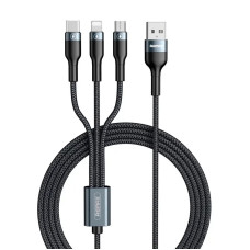 Кабель Remax RC-186th SPEED Combo 3-in-1 USB - Lightning + micro USB + USB Type-C (M/M), 2.1 A, 1.2 м, Black (2000700011052)