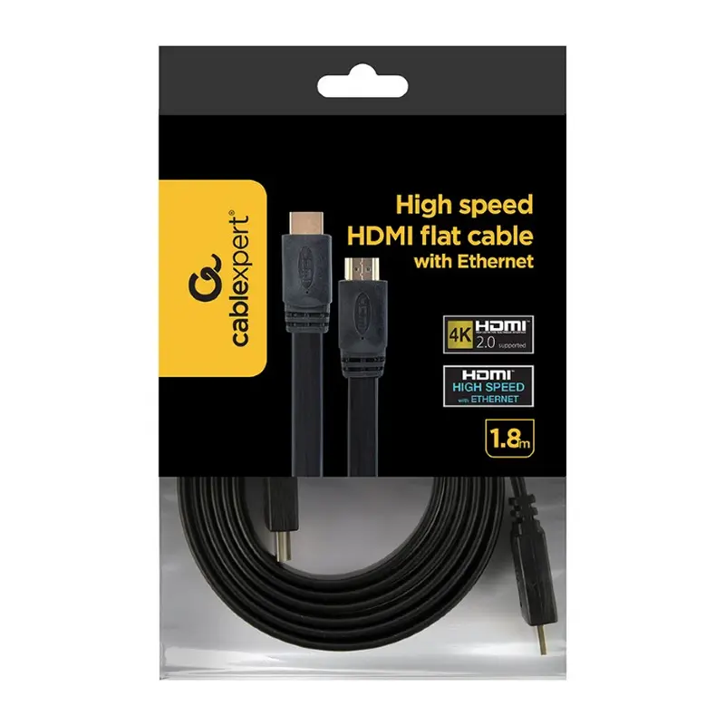 Кабель Cablexpert HDMI - HDMI V 2.0 (M/M), плоский, 1.8 м, чорний (CC-HDMI4F-6) пакет Кабель Cablexpert HDMI - HDMI V 2.0 (M/M), плоский, 1.8 м, чорний (CC-HDMI4F-6) пакет