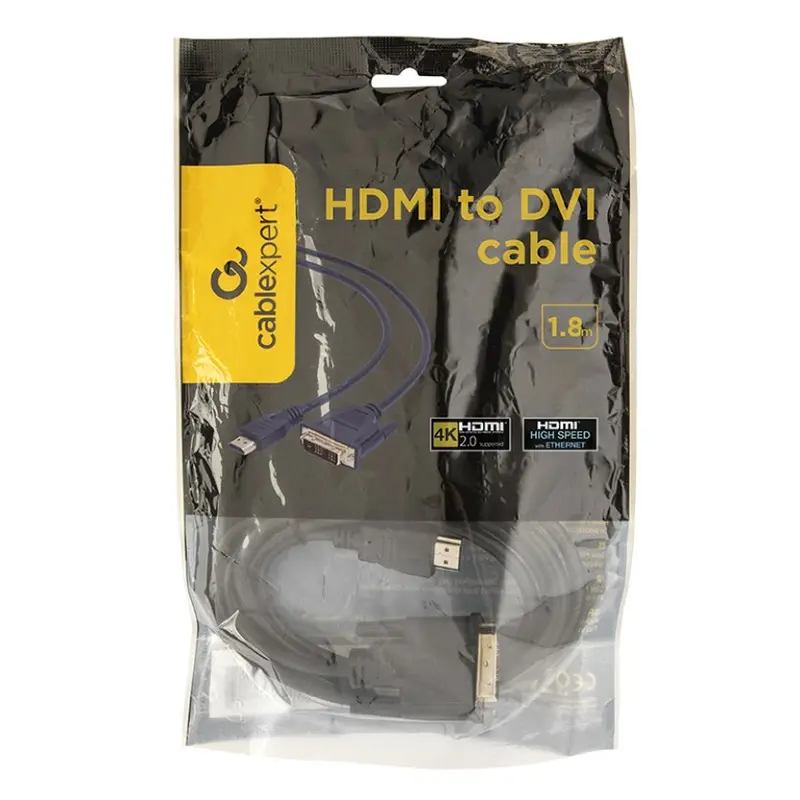 Кабель Cablexpert HDMI - DVI V 1.4 (M/M), 1.8 м, чорний (CC-HDMI-DVI-6) пакет Кабель Cablexpert HDMI - DVI V 1.4 (M/M), 1.8 м, чорний (CC-HDMI-DVI-6) пакет