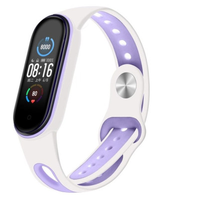 Ремінець BeCover Sport Style для Xiaomi Mi Smart Band 5/Mi Smart Band 6/Mi Smart Band 7 White-Purple (705175)