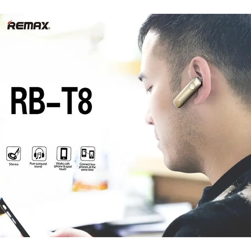 Bluetooth-гарнітура Remax RB-T8 Gold (6954851254034) Bluetooth-гарнітура Remax RB-T8 Gold (6954851254034)