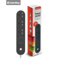 Фільтр живлення СolorWay (CW-CHU33B) 3 розетки, 3xUSB, 1.8м, Black