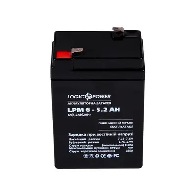 Акумуляторна батарея LogicPower LPM 6V 5.2AH (LPM 6 - 5.2 AH) AGM Акумуляторна батарея LogicPower LPM 6V 5.2AH (LPM 6 - 5.2 AH) AGM