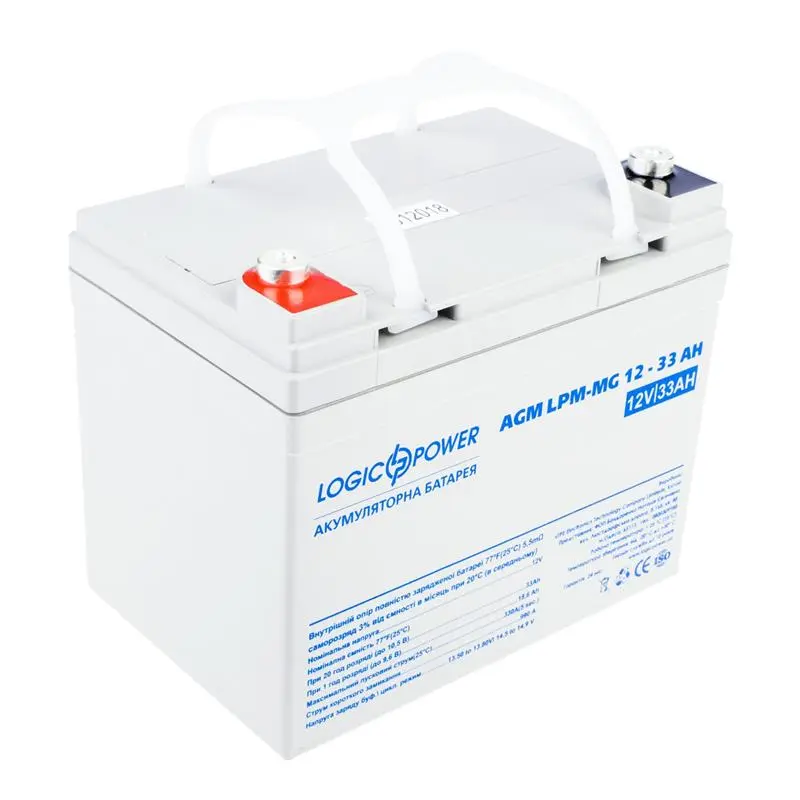 Акумуляторна батарея LogicPower 12V 33AH (LPM-MG 12 - 33 AH) AGM мультигель Акумуляторна батарея LogicPower 12V 33AH (LPM-MG 12 - 33 AH) AGM мультигель