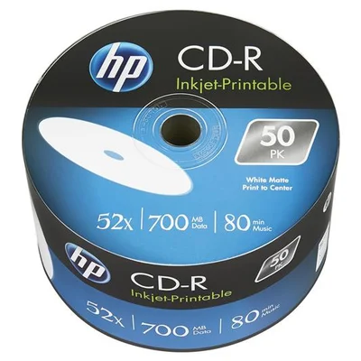 Диски CD-R HP (69301 /CRE00070WIP-3) 700MB 52x IJ Print, без шпинделя, 50 шт