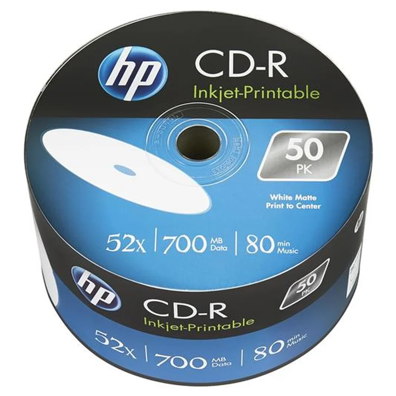 Диски CD-R HP (69301 /CRE00070WIP-3) 700MB 52x IJ Print, без шпинделя, 50 шт