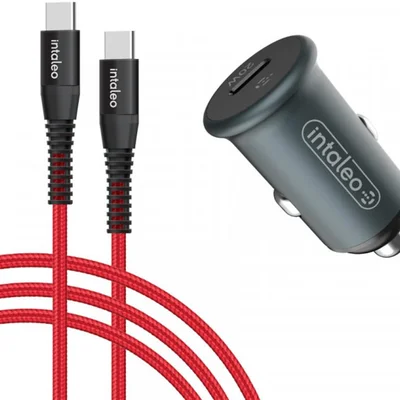 Автомобільний зарядний пристрій Intaleo CCGQPD120T (USB, 3A) Grey (1283126509957) + кабель USB Type С
