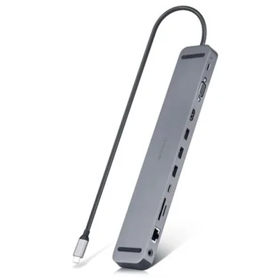 Концентратор REAL-EL CQ-1000 USB3.0х3/USB-C/HDMI/VGA/RJ45/SD/TF/3.5 mm audio, 0.4m, Space Grey