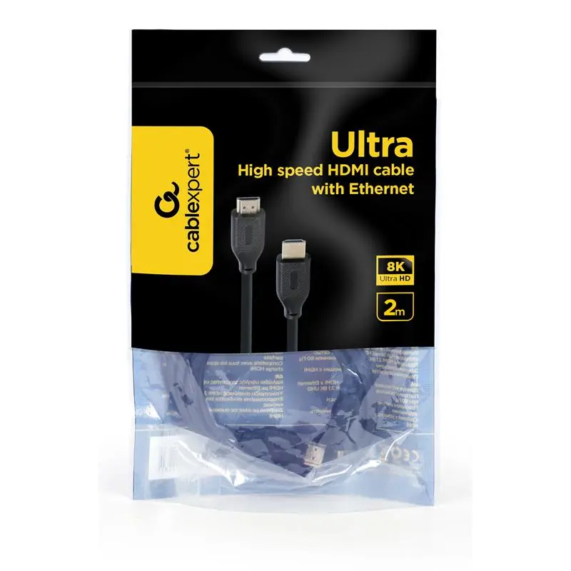 Кабель Cablexpert HDMI - HDMI V 2.1 (M/M), 2 м, чорний (CC-HDMI8K-2M) пакет Кабель Cablexpert HDMI - HDMI V 2.1 (M/M), 2 м, чорний (CC-HDMI8K-2M) пакет