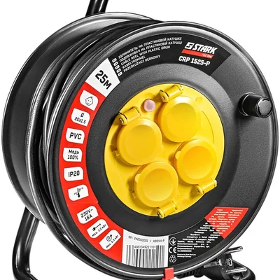 Подовжувач на котушці Stark CRP 1525-P (242000001) 4 розетки, 25 м, чорний
